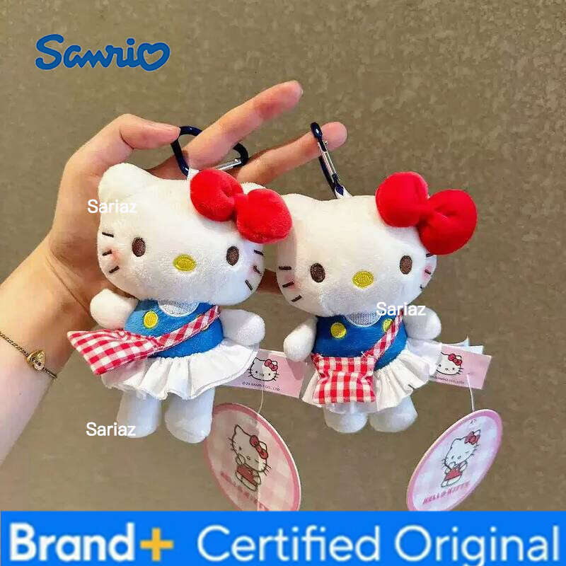 Sanrio New Cartoon Bow Kitty Keychains Cute Kitten Dress High Quality Plush Toy Doll Girl Backpack Pendant Car Decoration Gift H260105