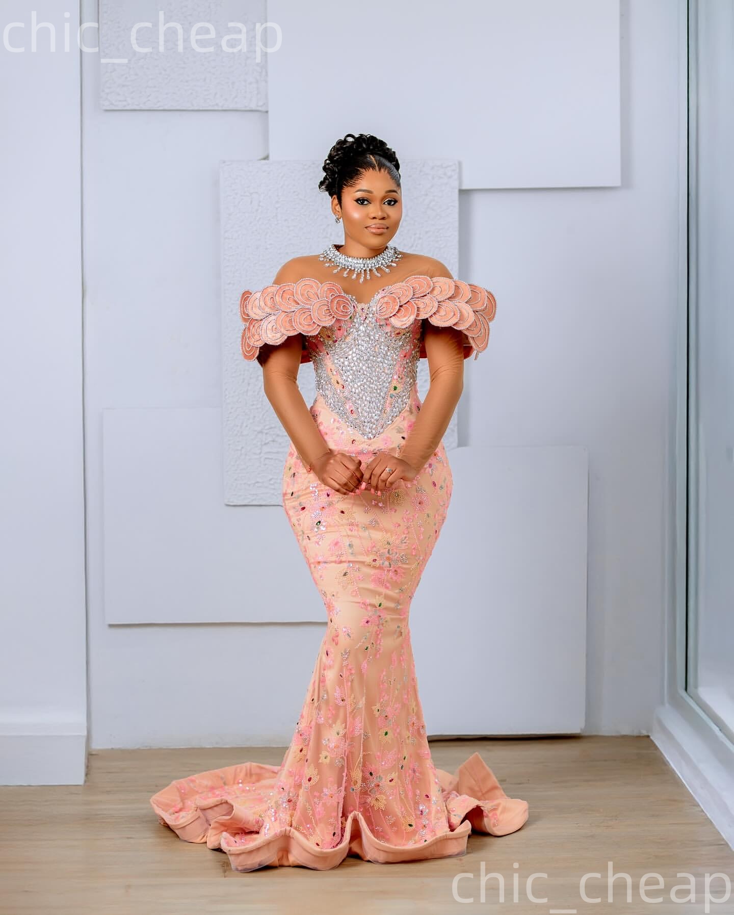 Aso Ebi 2026 Nigerian Pink Mermaid Prom Dresses Florals Crystals Sequined Evening Formal Party Second Birthday Engagement Gowns Dress For Special Occa
