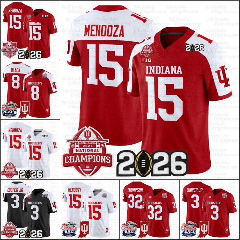 Indiana Hoosiers 15 Fernando Mendoza CFP 2025 National Champions Jersey Roman Hemby Omar Cooper Jr. Rolijah Hardy Louis Moore Alberto Mendoza Men