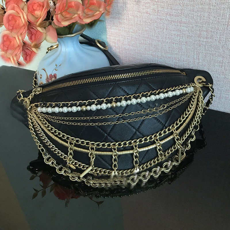 Women wallet Shoulder Bag 34cm Leather Rhombock Gold Lettering Pendant Luxury Handbag Matelasse Chain Crossbody Fanny Pack Chain Bags Airport Makeup Sacoche Waist