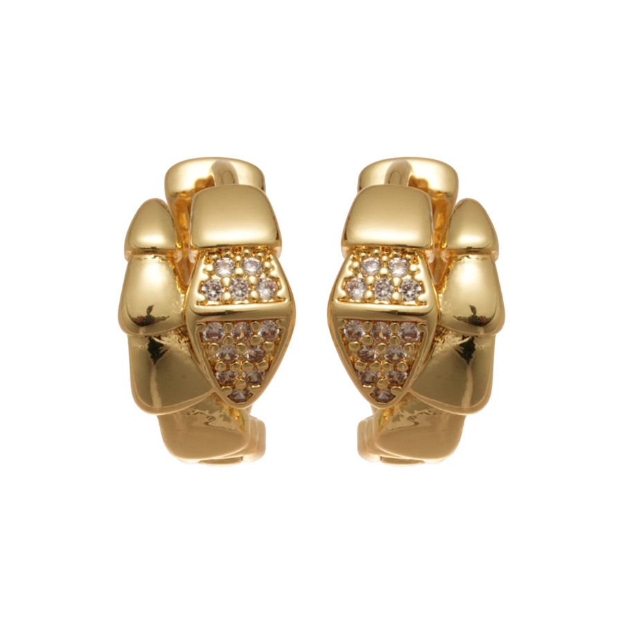 Real Gold Plated Zircon Snake Wrap French Retro Personality Fashion Design Sense Niche Earrings for Women - view 8