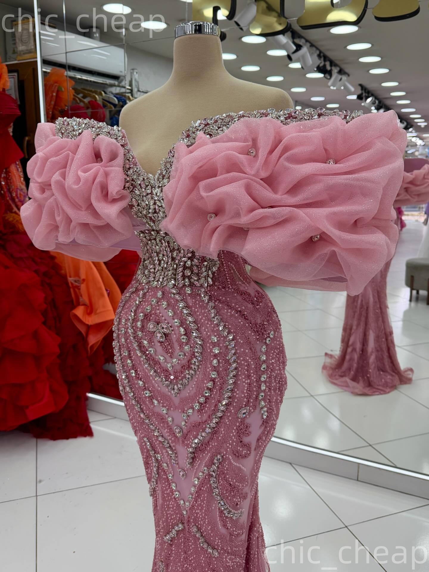 Aso Ebi 2026 Pink Mermaid Prom Dresses Crystals Off Shoulder Sequined Evening Formal Party Second Birthday Engagement Gowns Dress For Special Occasion