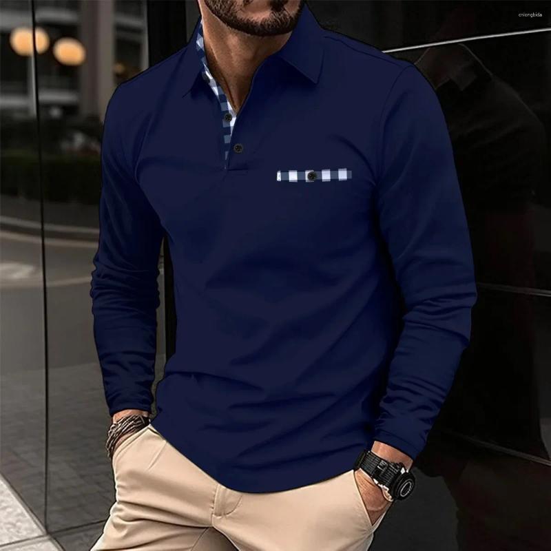 Men's Polos Cross Border Autumn Long Sleeved Polo Shirt Printed With Polka Dot Collar Sports Top From Europe And America