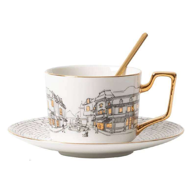 Ceramic Cups with Gold Trim Coffee Mugs Photo Worthy Tableware Afternoon Tea Set Drinking Utensils for Home Office Desk Premium Gift