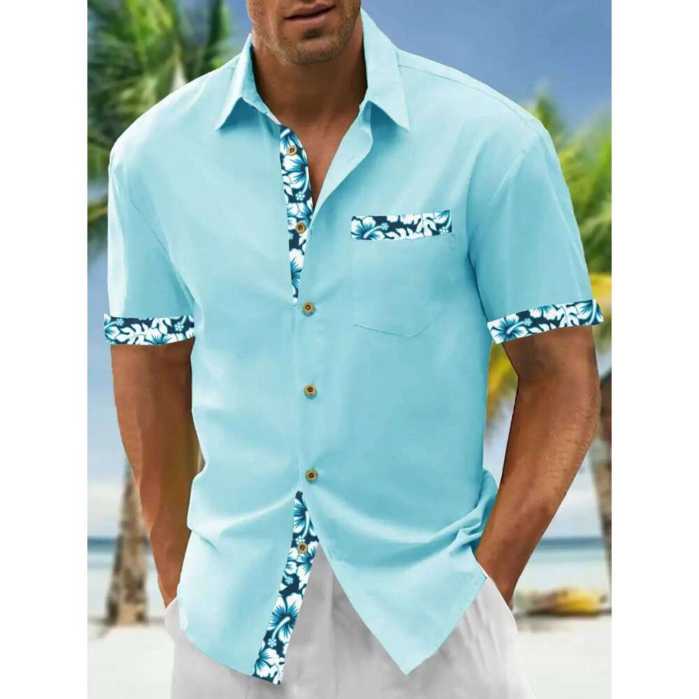 Men's button up casual shirts, spring and summer, printed short sleeves, daily, fashionable, comfortable 26W0122