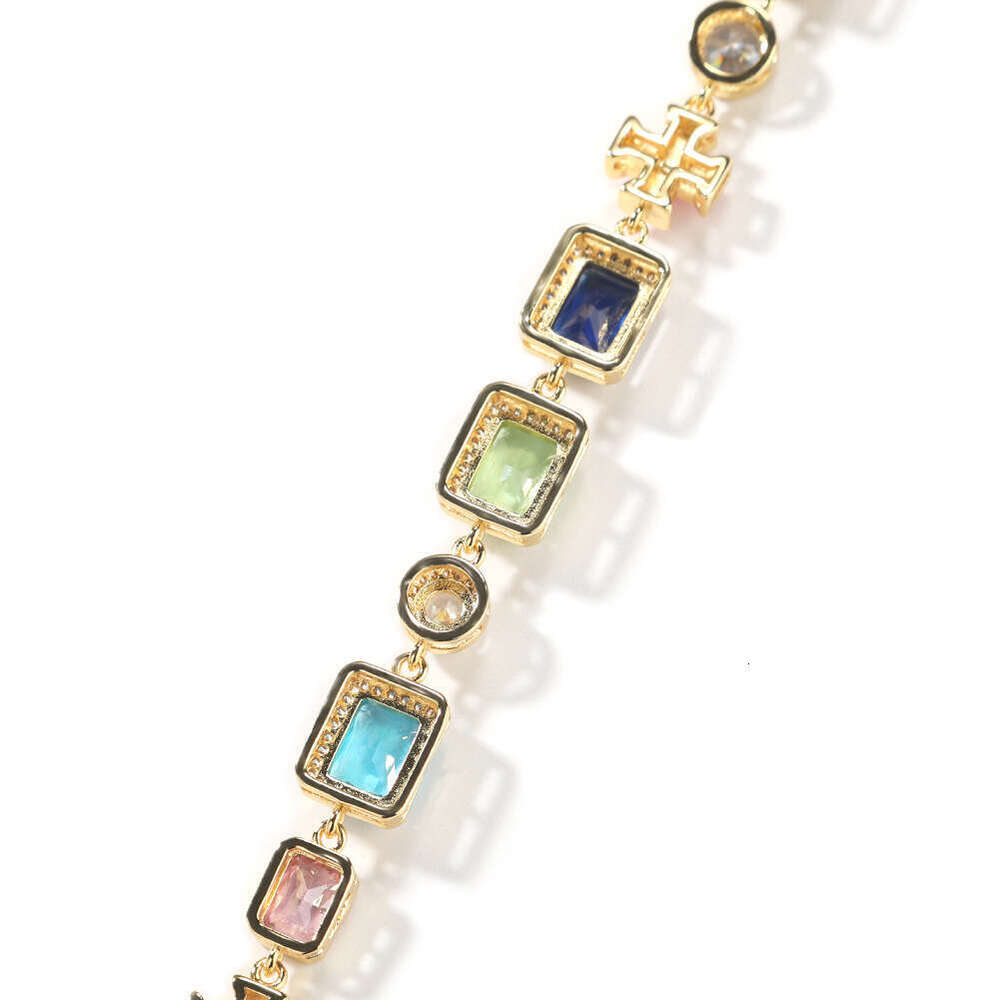 With Box Luxury Diamond-Encrusted Geometric Adjustable Colorful Dainty Gemstone Bracelet Summer Dopamine Necklace Design
