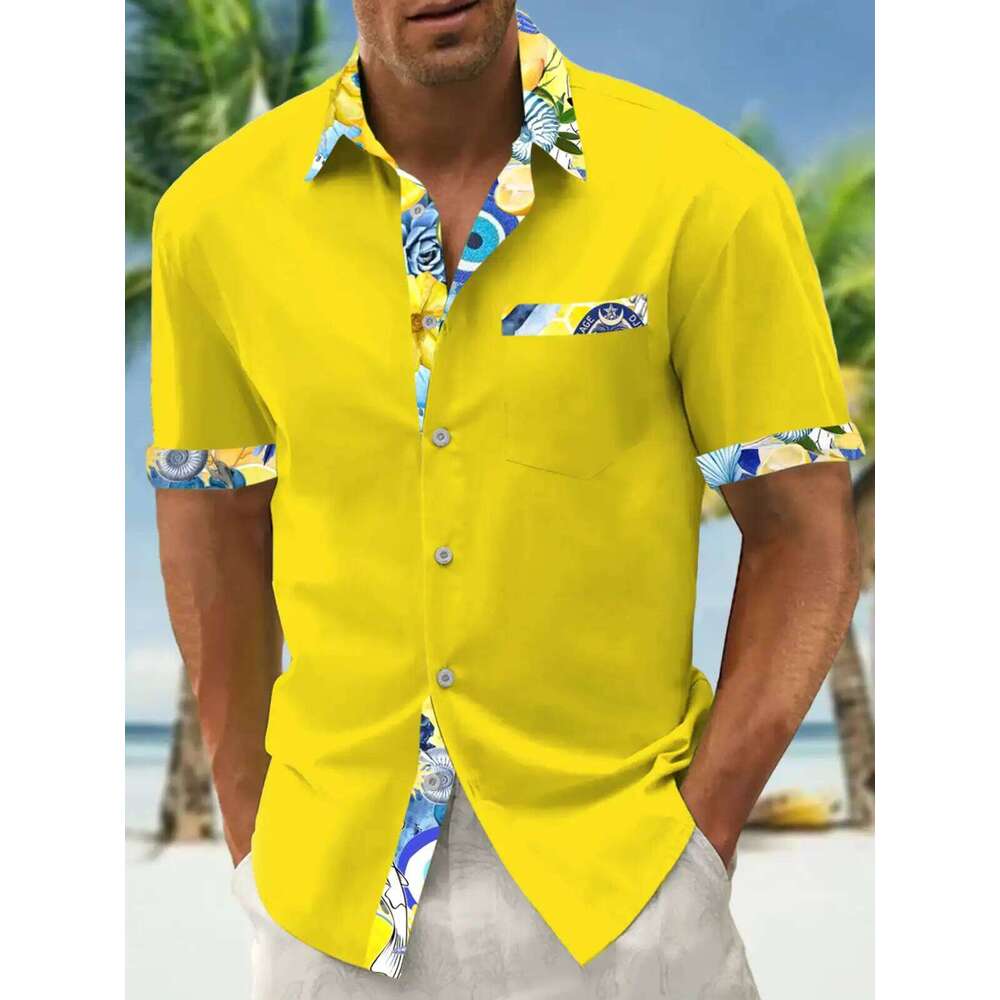 Men's button up casual shirts, spring and summer, printed short sleeves, daily, fashionable, comfortable 26W0122