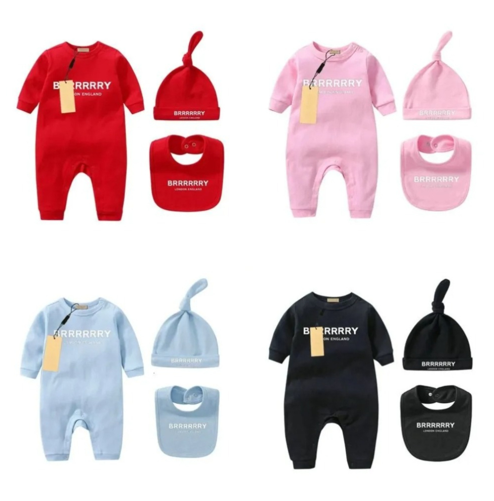 Baby Romper Clothes Jumpsuit Bib Hat Three-Piece Suit Boy Clothes New Romper Cotton Newborn Baby Girls Kids Designer Infant Jumpsuits Clothing AA