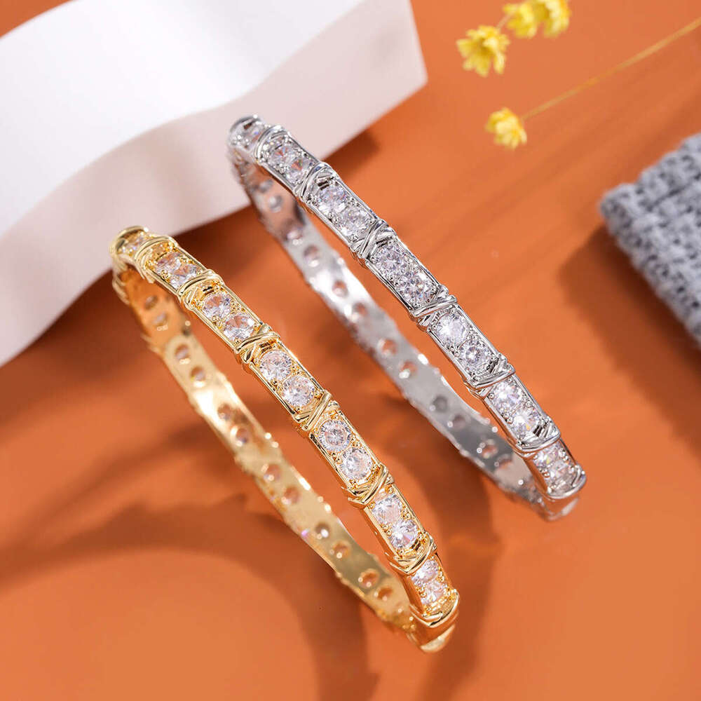 European and American Designer jewerly Starry Sky High-End Simple Fashion Row Diamond Full Zircon Classic X Women's Bracelet Direct from Manufact