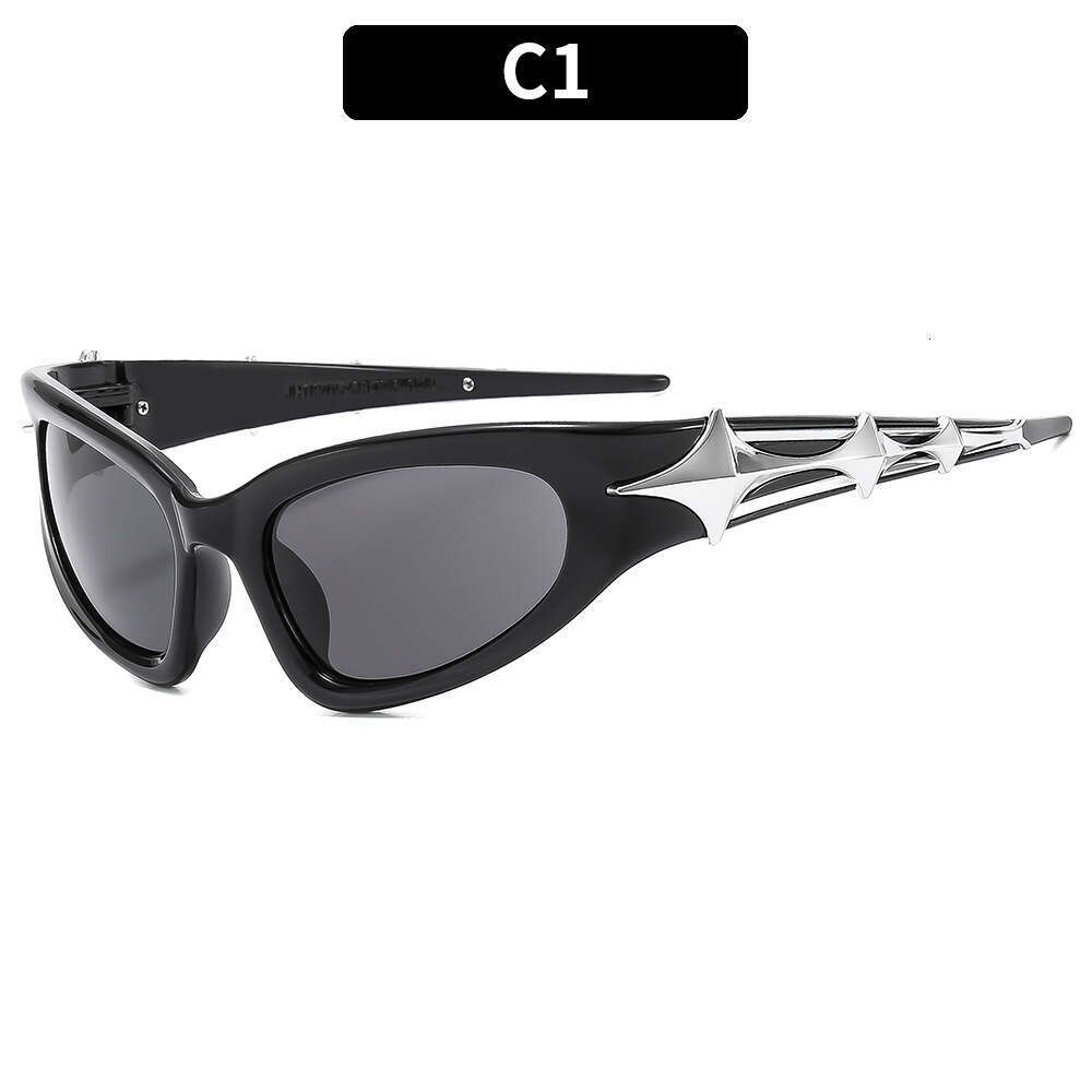 With Design Box 2026 High-End Outdoor UV Protection Cool Future Tech Style Four-Pointed Star Sunglasses Dainty Free gift