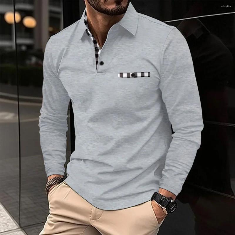 Men's Polos Cross Border Autumn Long Sleeved Polo Shirt Printed With Polka Dot Collar Sports Top From Europe And America