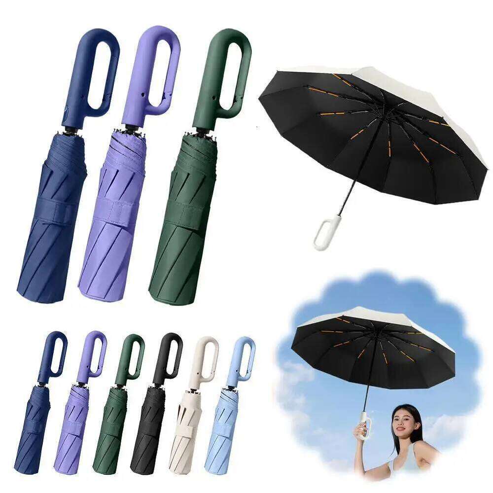 10Bones Windproof Fully Automatic Folding Umbrella With Loop Buckle UPF50+ Protable Compact Sun Rain Umbrellas For Women And Men 26Y0122