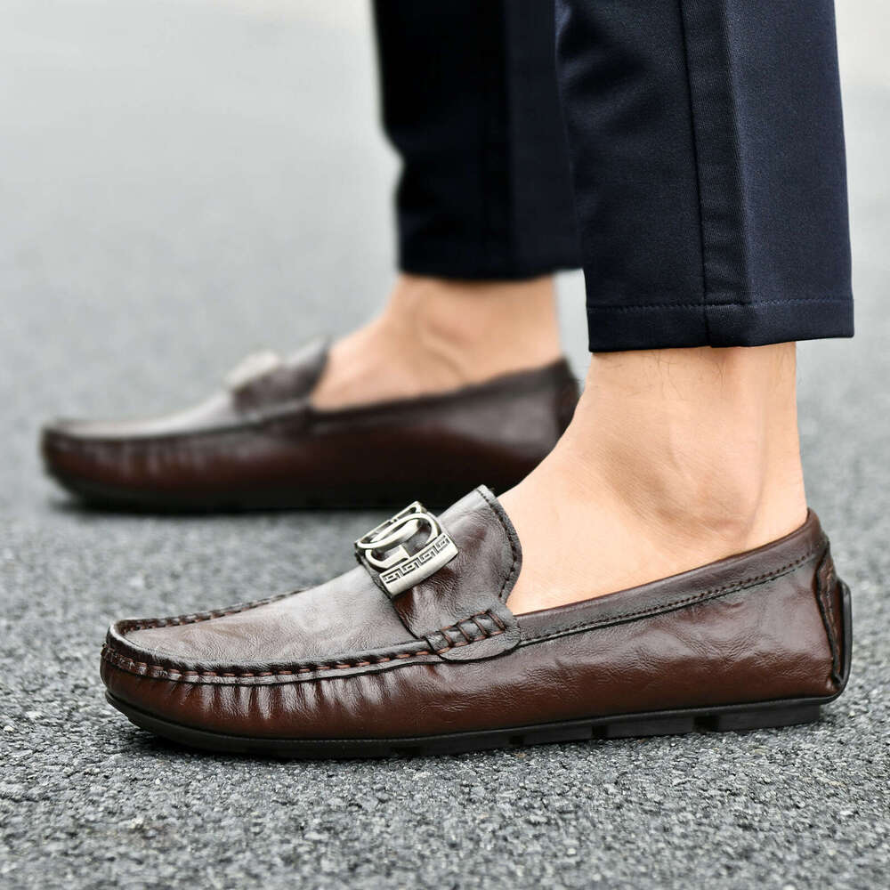 Live Streaming Hot-Selling Loafers Lazy Driving British Style Casual Genuine Leather Cowhide Men's Shoes
