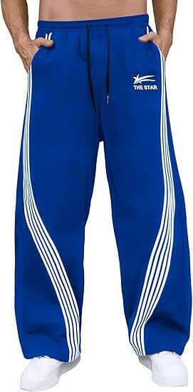 Men's loose wide-leg sports pants with Y2K stripes, side drawstring waistband, bucket-shaped waistband with pockets J260122