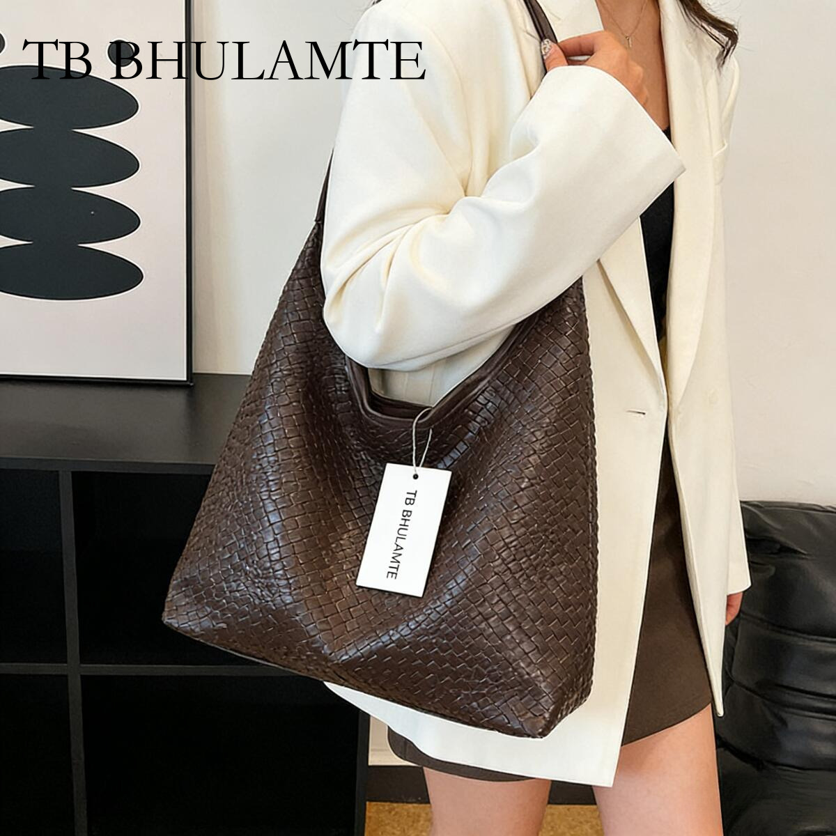TB BHULAMTE Luxury Brand Designer Bag Large Capacity Casual Retro Mother-Daughter Tote Bag For Women 2025 New High-End Woven Pattern Simple Fashion Shoulder Bag