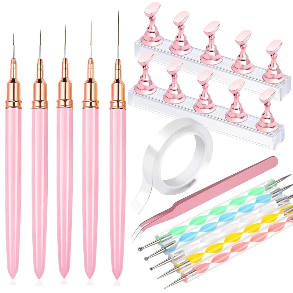 Nail Art Kit Dotting Pen Liner Brush Magnetic Nail Stand 14-Piece Professional Manicure Tools Set for DIY Home Salon 260119