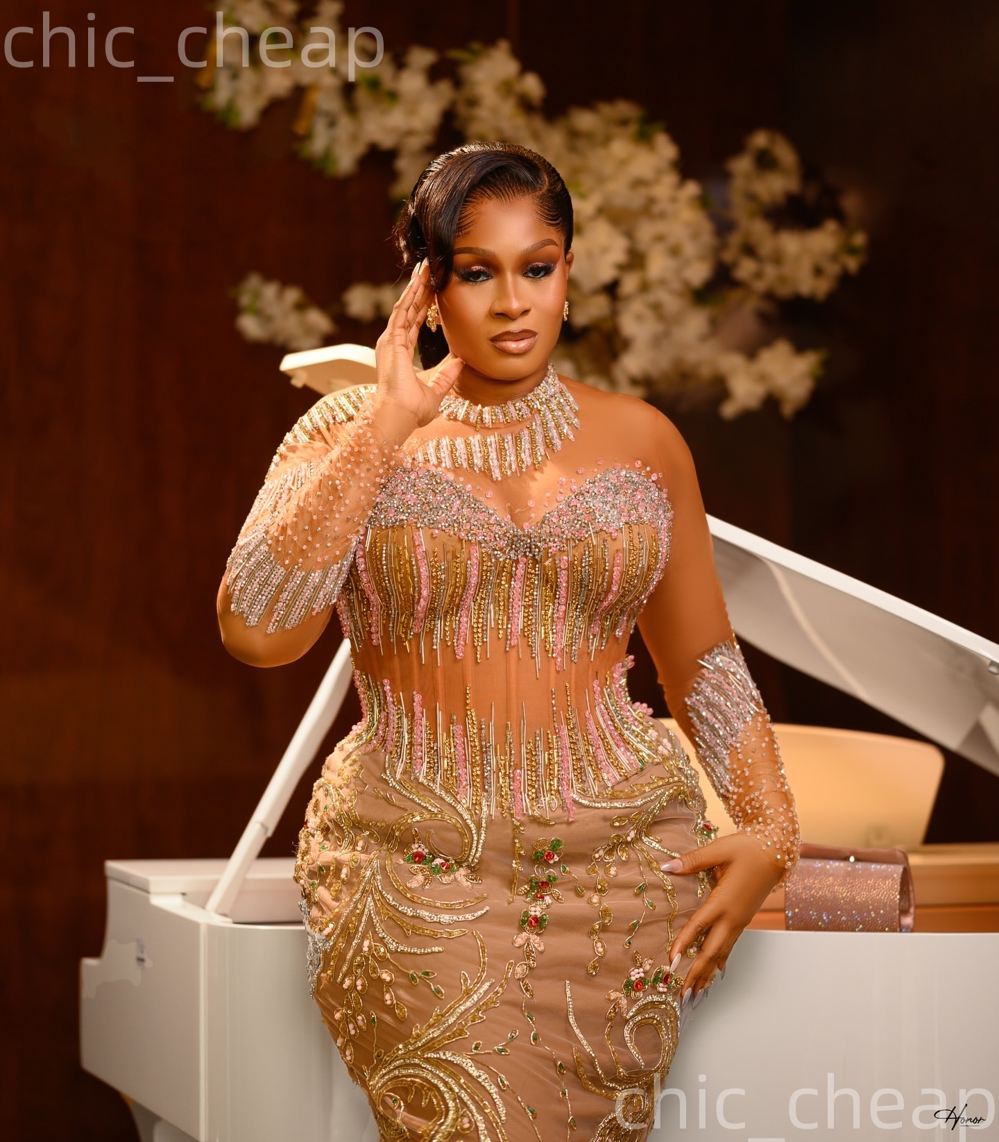 Aso Ebi 2026 Champagne Mermaid Prom Dresses Crystals Lace Beaded Illusion Evening Formal Party Second Birthday Engagement Gowns Dress For Special Occa