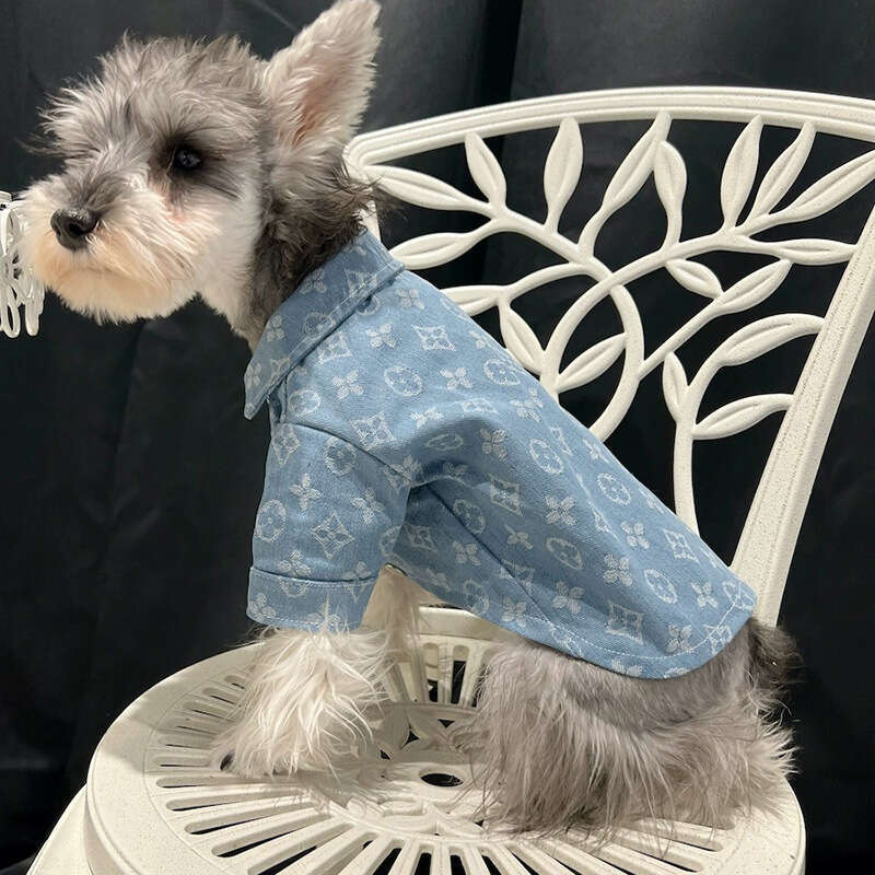 Printing Denim Clothes for Small Medium Dogs Soft Polyester Unisex Cat Overalls Snap Button Coats Autumn Pet Chihuahua Clothing - view 5