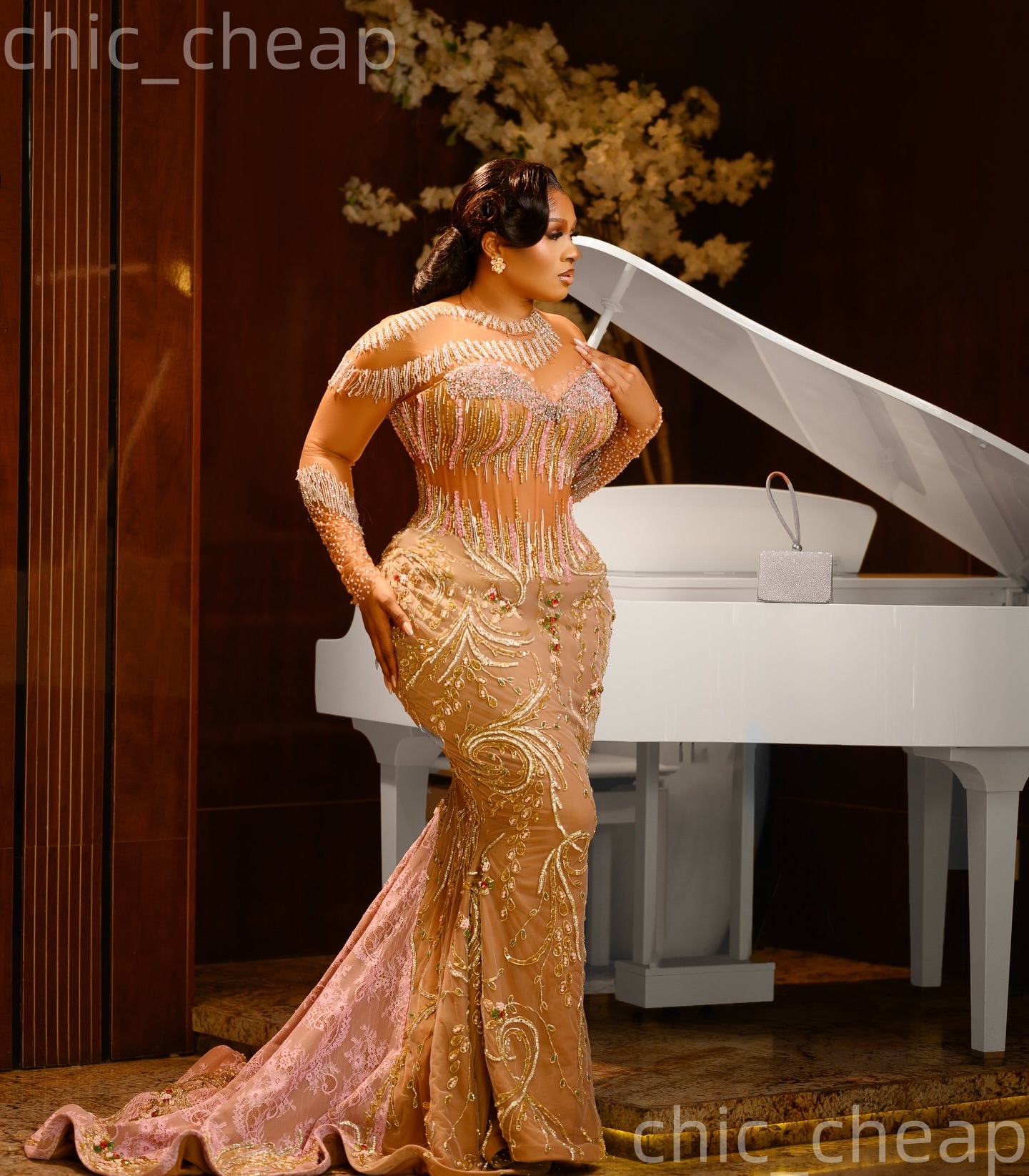 Aso Ebi 2026 Champagne Mermaid Prom Dresses Crystals Lace Beaded Illusion Evening Formal Party Second Birthday Engagement Gowns Dress For Special Occa