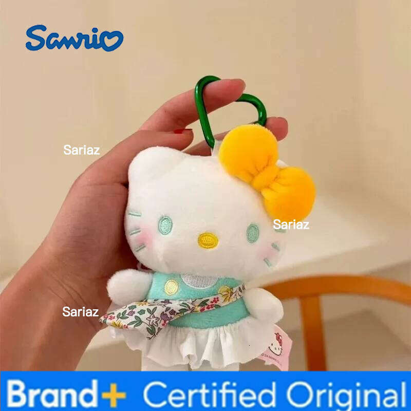 Sanrio New Cartoon Bow Kitty Keychains Cute Kitten Dress High Quality Plush Toy Doll Girl Backpack Pendant Car Decoration Gift H260105