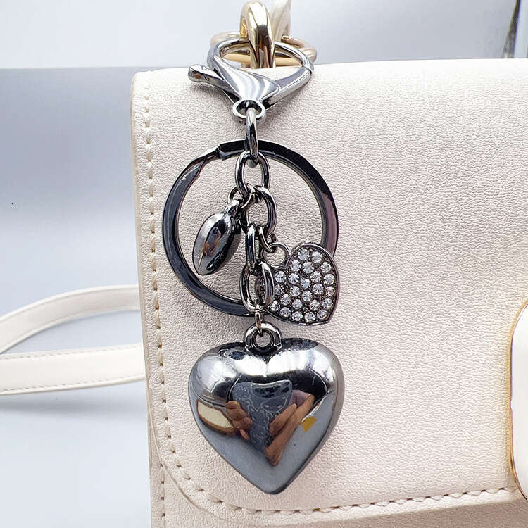crossborder european american fashion simple large and small heartshaped diamondstudded keychain creative bag pendant accessory