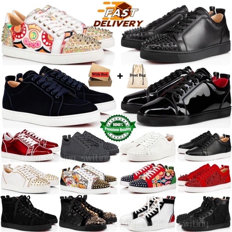 With Box Designer Shoes Luxury Red Dress Shoe Men Casual Shoes Bottom Sneakers Glitter Grey Rivets Leather Suede Women Spikes Classic Office Career Wedding Trainers