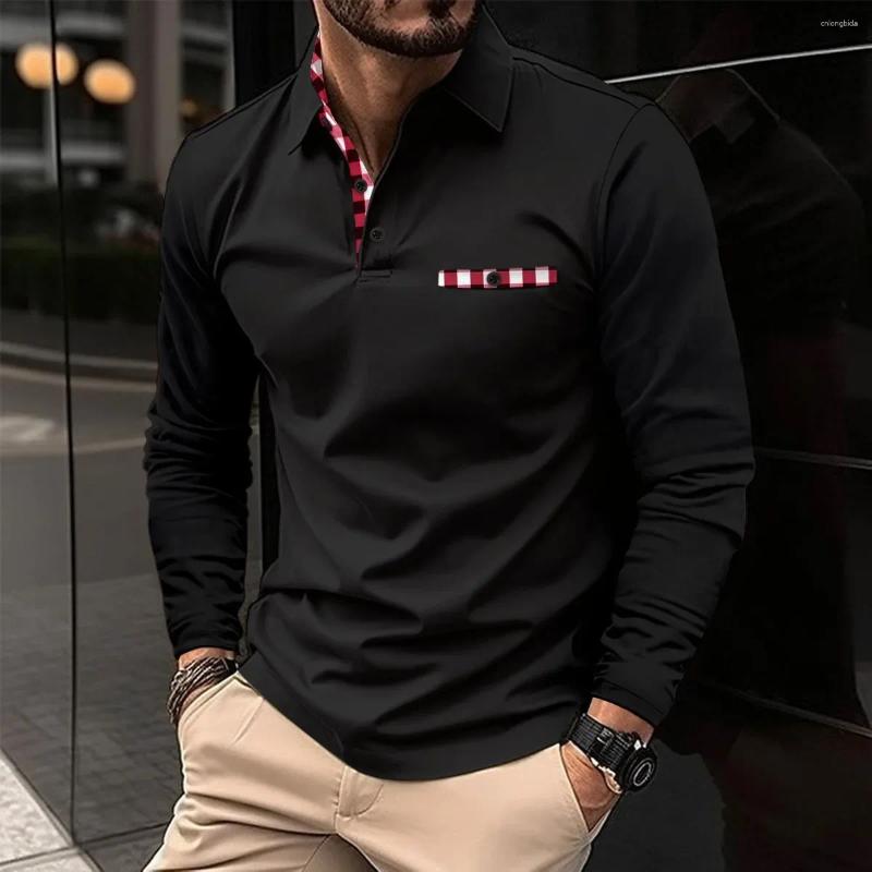Men's Polos Cross Border Autumn Long Sleeved Polo Shirt Printed With Polka Dot Collar Sports Top From Europe And America