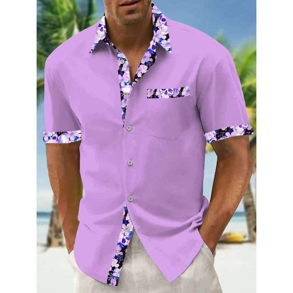 Men's button up casual shirts, spring and summer, printed short sleeves, daily, fashionable, comfortable 26W0122