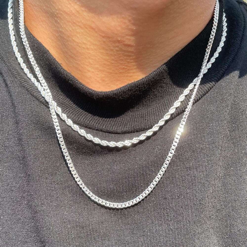 Amazon Hot Sale Stainless Steel Braided Cuban Double Layer Stacked Necklace Layered Non-Fading Men's Clavicle Chain Jewelry
