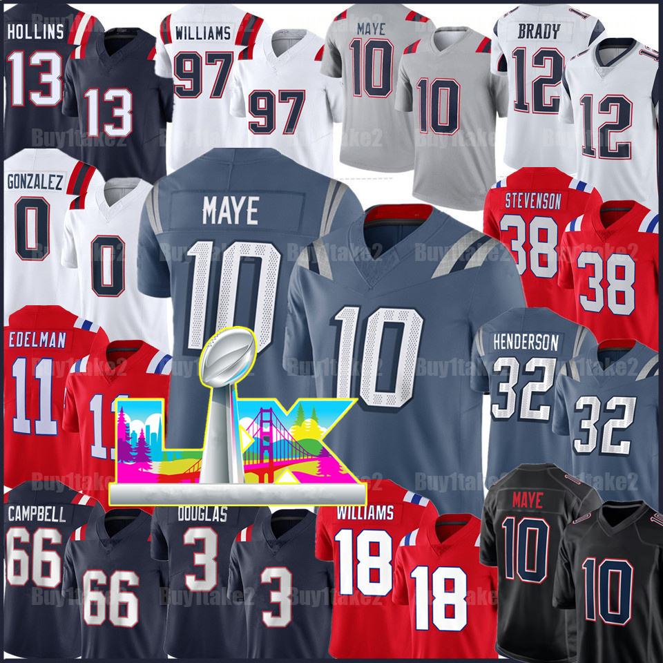 10 Drake Maye Gonzalez TreVeyon Henderson Football Jersey Will Campbell Patriotses Mike Vrabel Stefon Diggs Patriot Demario Douglas Tom Brady Men Kayshon Boutte