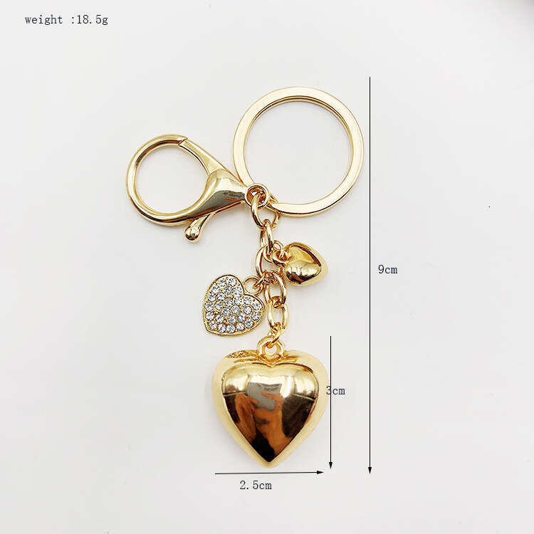 crossborder european american fashion simple large and small heartshaped diamondstudded keychain creative bag pendant accessory