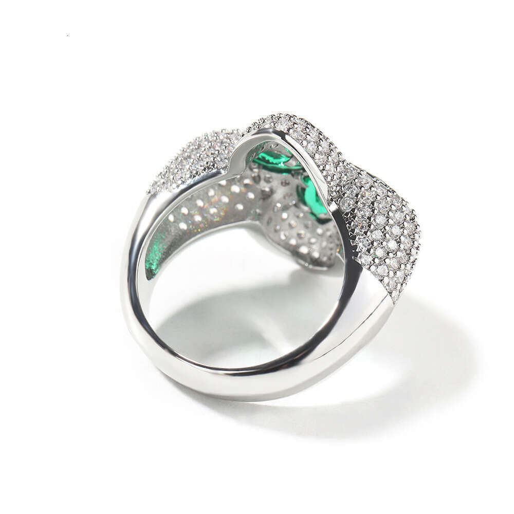 With Box European and American Cross-Border Dainty Design Clover-Shaped Zircon High-End Niche Full Flower-Shaped Green Diamond Jewelry Ring Wholesale 