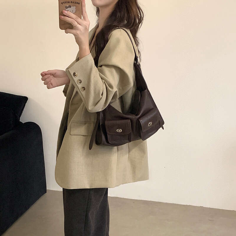 Luxury tote bag with Habo dual pockets, retro style, women's style, new plant tanned leather multifunctional leisure commuting shoulder messenger