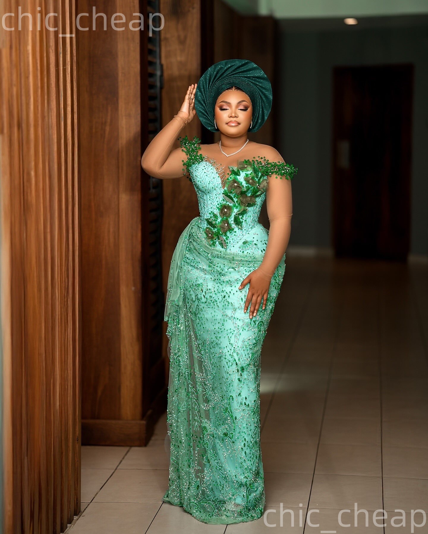 Aso Ebi 2026 Nigerian Mint Sheath Prom Dresses Flowers Crystals Beaded Evening Formal Party Second Birthday Engagement Gowns Dress For Special Occasio