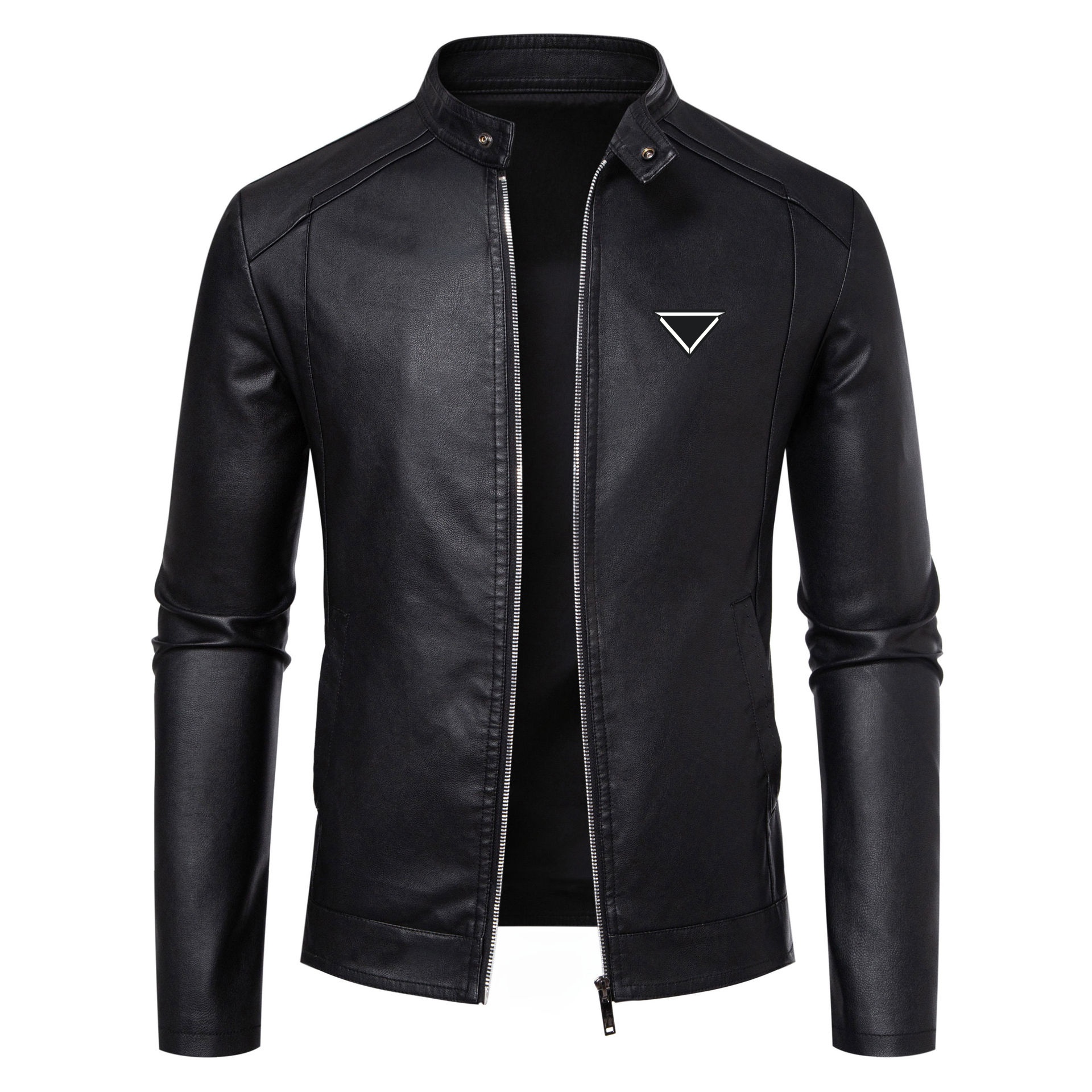 Men's Leather Jacket Designer Jackets Casual Stand Collar Zipper Coat Long Sleeve Outerwear Spring And Autumn Windproof Womens Outwear