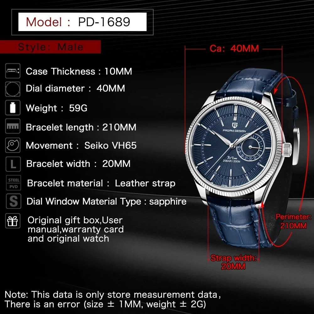 PAGANI Men Quartz Wristwatches Sapphire Glass Diver Watch Men 200m Waterproof Date Clock Business Watch For Men 260114