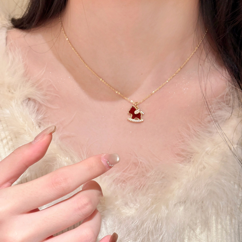 18K Real Gold Plated Zircon Pony Necklace Earrings New Chinese Style Zodiac Year Jewelry Set Light Luxury Elegant Accessories