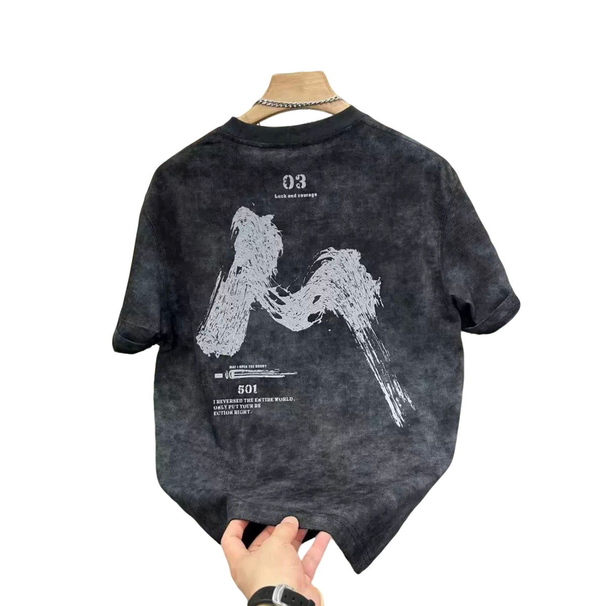 Printed Letter Trendy Casual INS-Style Slim-Fit Top Loose & Handsome Summer New Washed T-Shirt for Guys