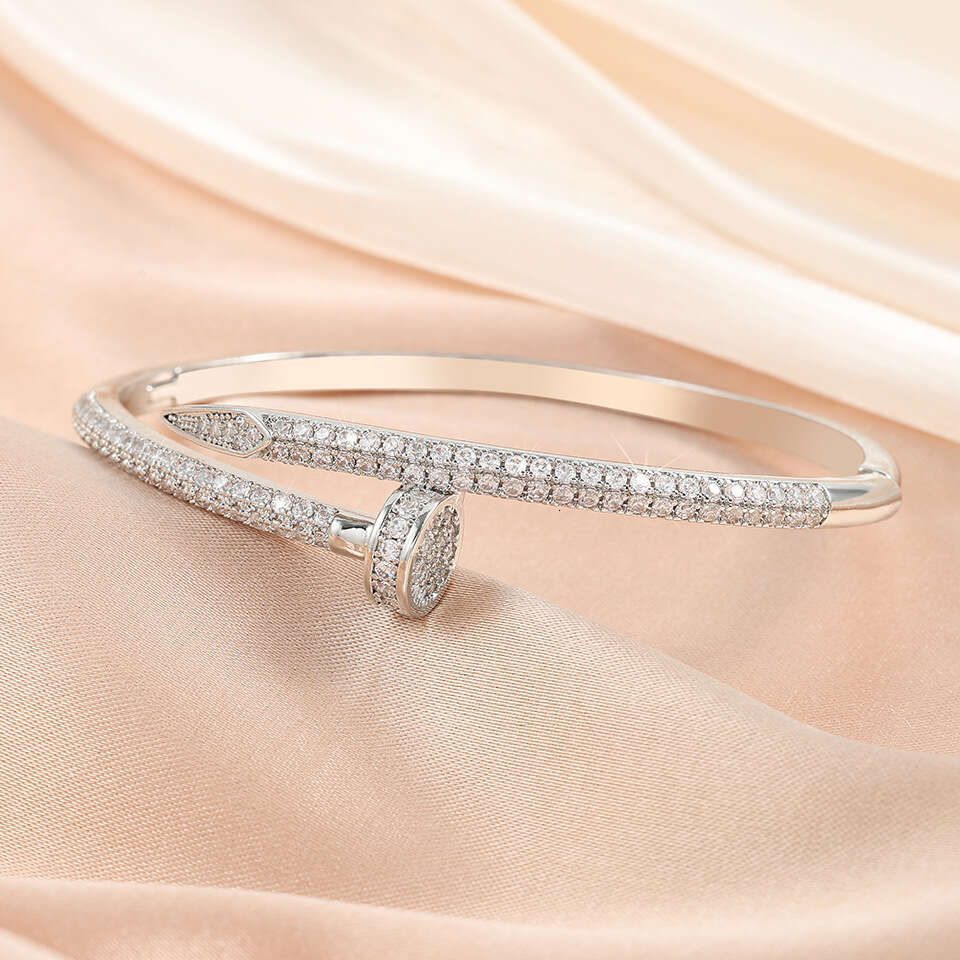 Fashion Micro-Inlaid Zircon Nail for Women High-End Feel Non-Fading Light Luxury Bracelet Niche Versatile Trendy Jewelry
