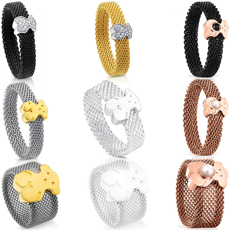 Designer Tousity 925 Sterling Silver Bear Titanium Steel Braided Ring For Women Light Luxury Fashion Index Finger Ring