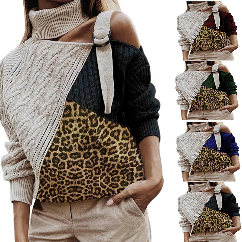 2024 Autumn Winter Sweater Ladies fashion Leopard Stitching Knitwear Womens Sweater 201017