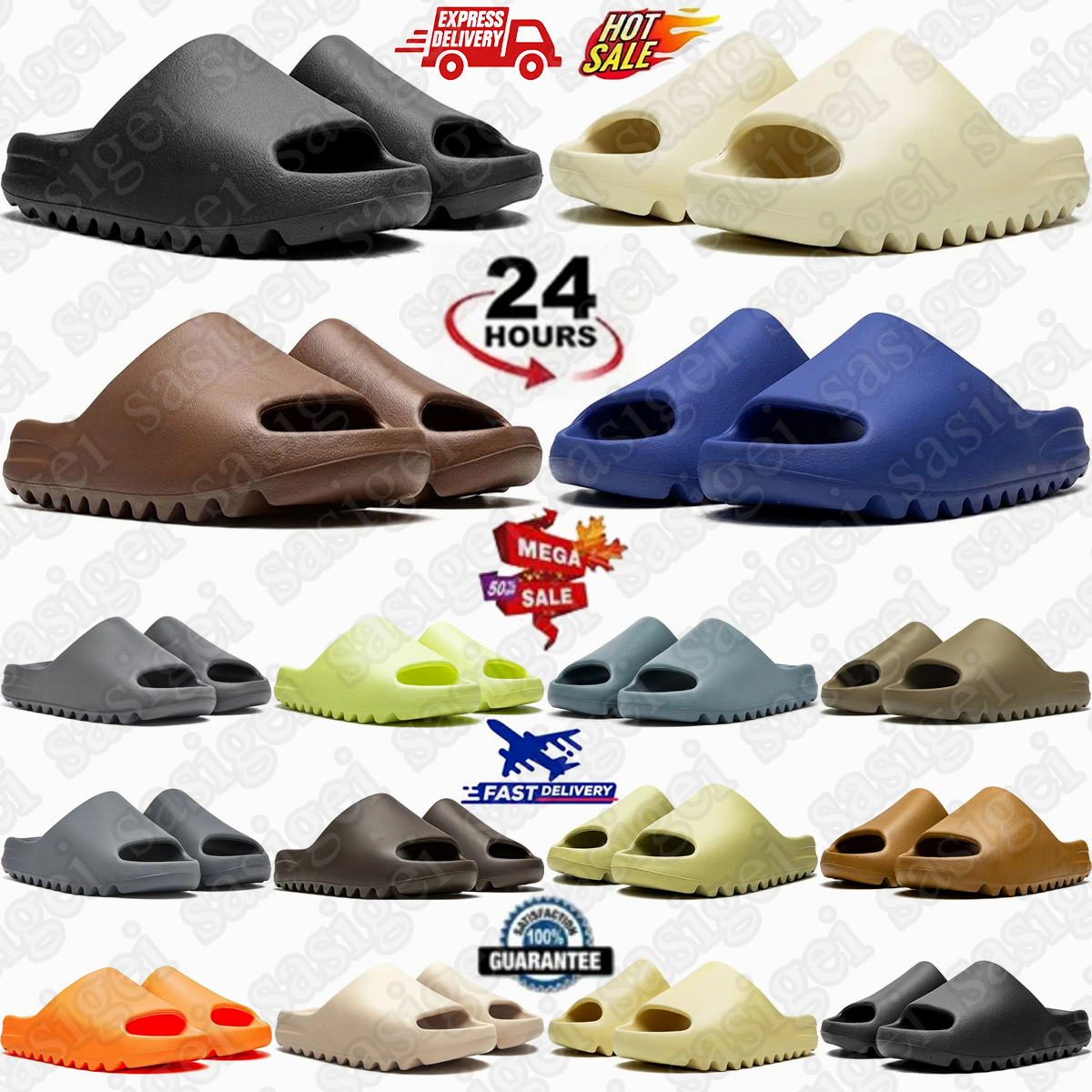 Designer Slide Slides Slippers Mens Womens Onyx Slate Slipper Grey Slate Marine Bone Azure Dark Flax Salt Pure Resin Glow Green Ochre Desert Ararat Ston Men