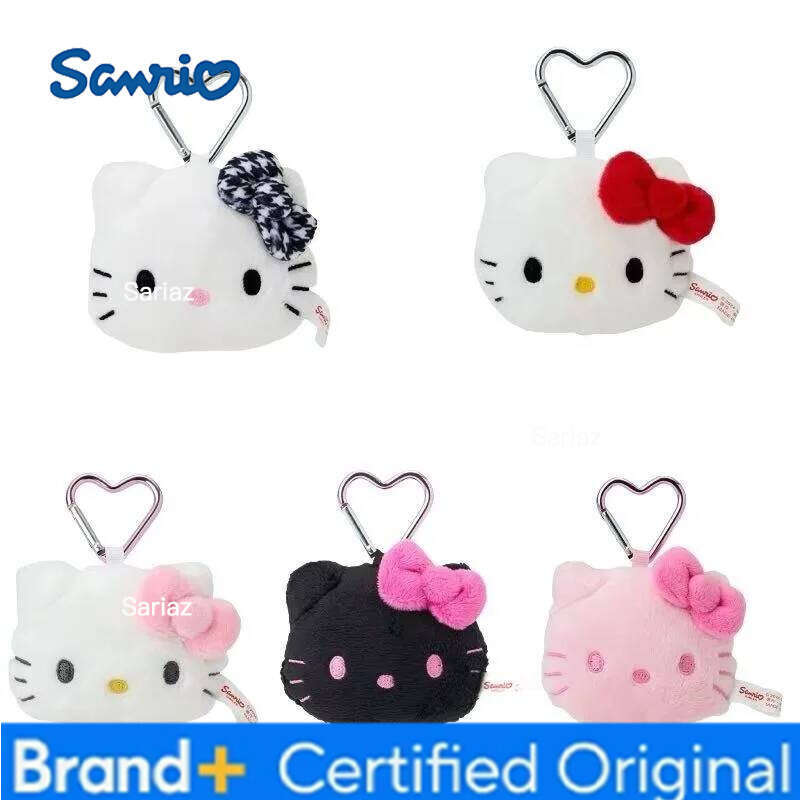 Sanrio Plush Toys Keychain Hello houndstooth heart Buckle Anime Kitty Cat Cute Bag Pendant Accessories Girl's Holiday Gift H260105