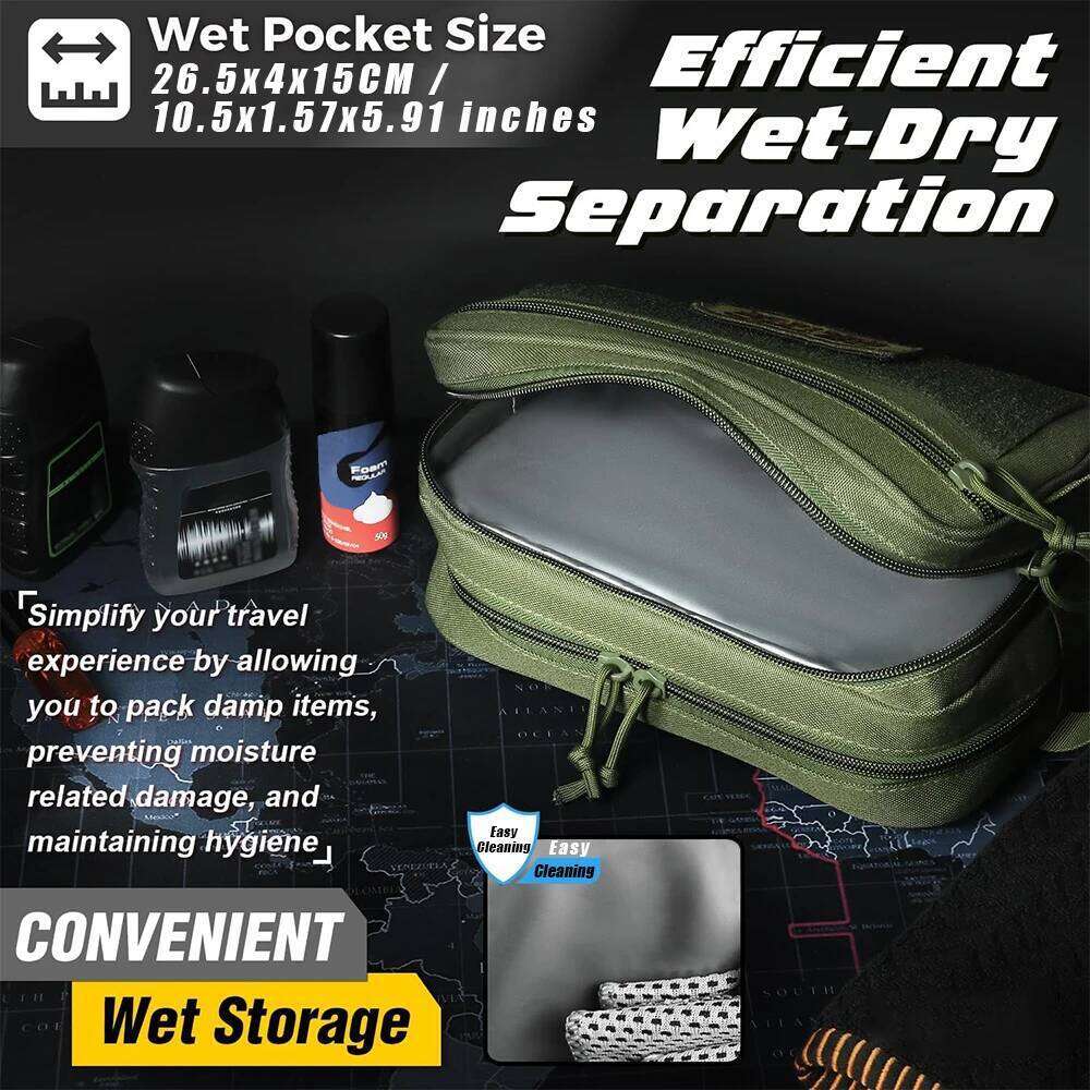 Tactical Toiletry Men - Waterproof Shower Bag with Dry/Wet Compartments MOLLE Hygiene Organizer for Travelling 26Y0122