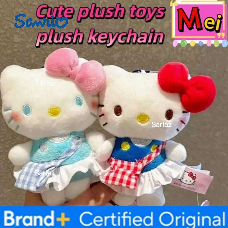 Sanrio New Cartoon Bow Kitty Keychains Cute Kitten Dress High Quality Plush Toy Doll Girl Backpack Pendant Car Decoration Gift H260105