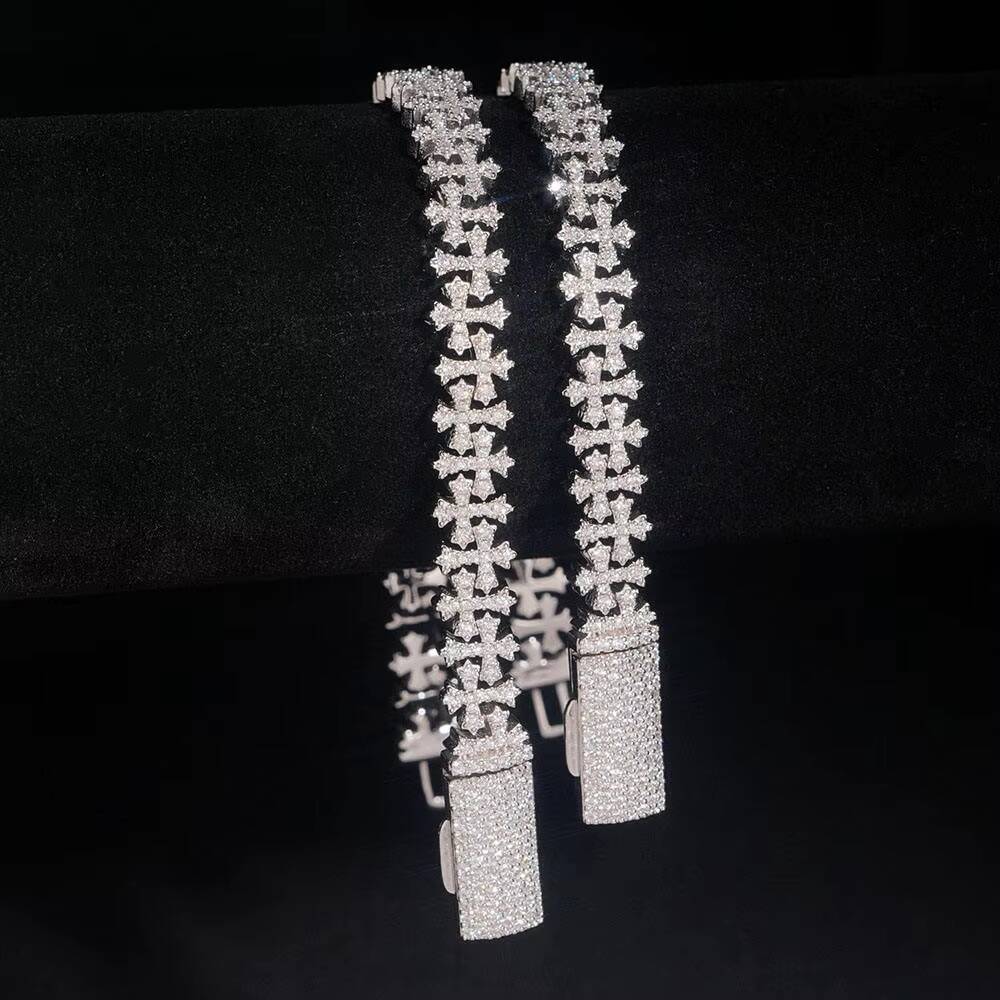 8mm Cross Cuban Chain Vvs Moissanite Hop Bracelet 925 Silver For Men And Women Cross Cuban Bracelet For Men And Women