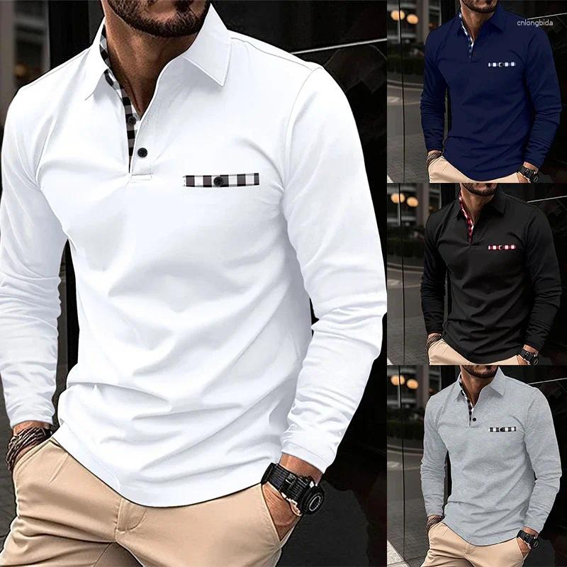 Men's Polos Cross Border Autumn Long Sleeved Polo Shirt Printed With Polka Dot Collar Sports Top From Europe And America