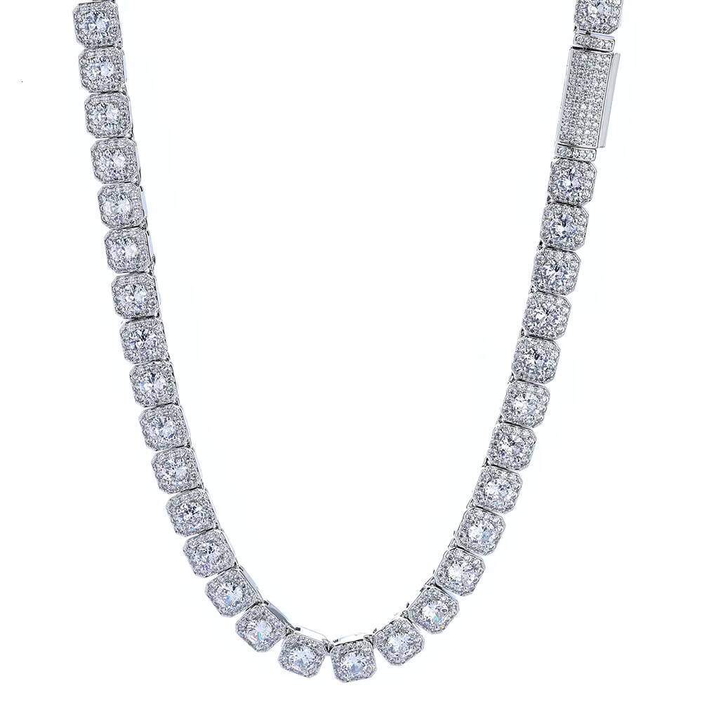 NUOYA Luxury Tennis Chain for Women 7mm Cluster Design Necklace Gold Silver Plated Iced Out Zircon Shiny Hip Hop Jewelry