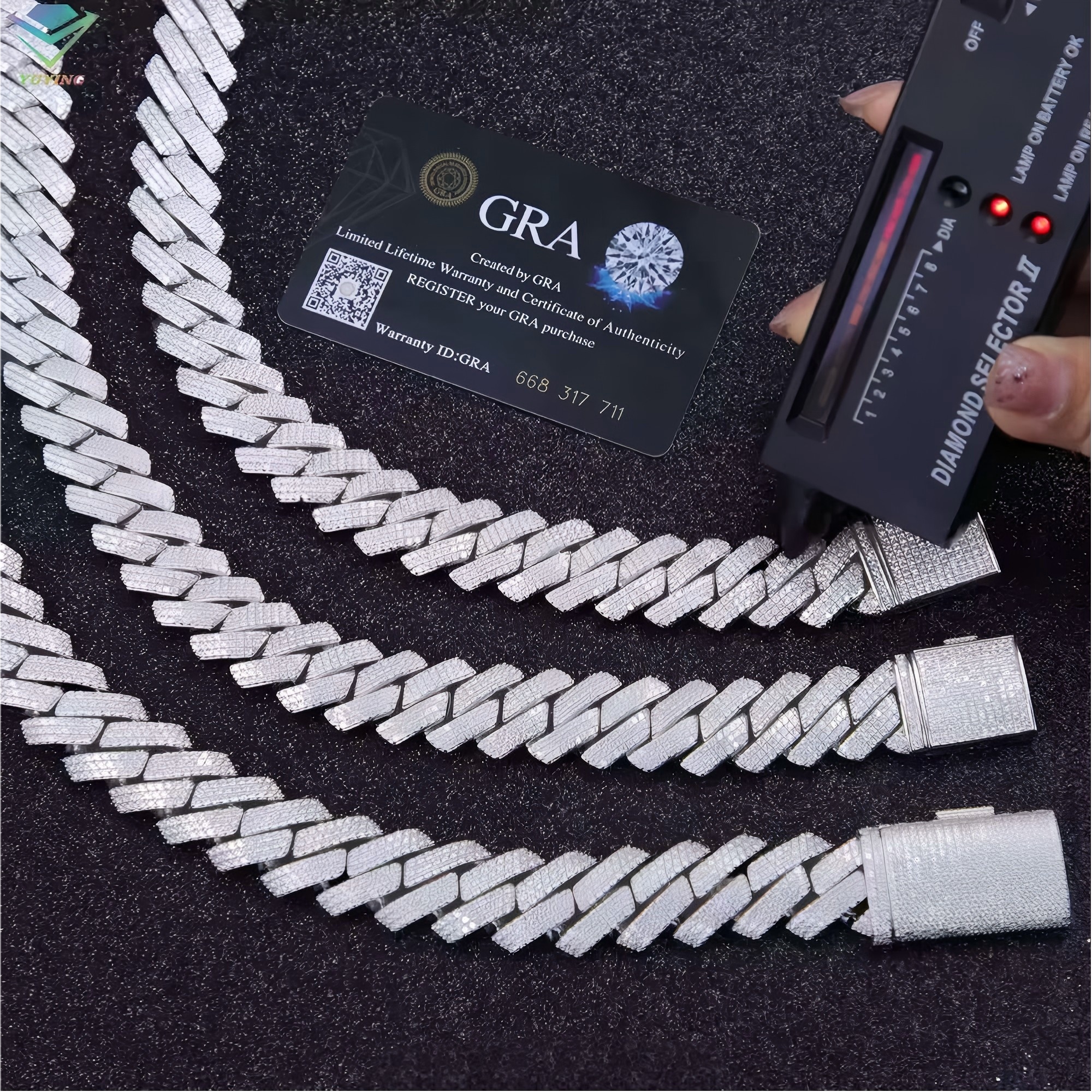 designer necklace moissanite chain silver necklace hip hop jewelry 15mm wide 2rows cuban link chains vvs moissanite white gold plated sterling sier cuban bracelets