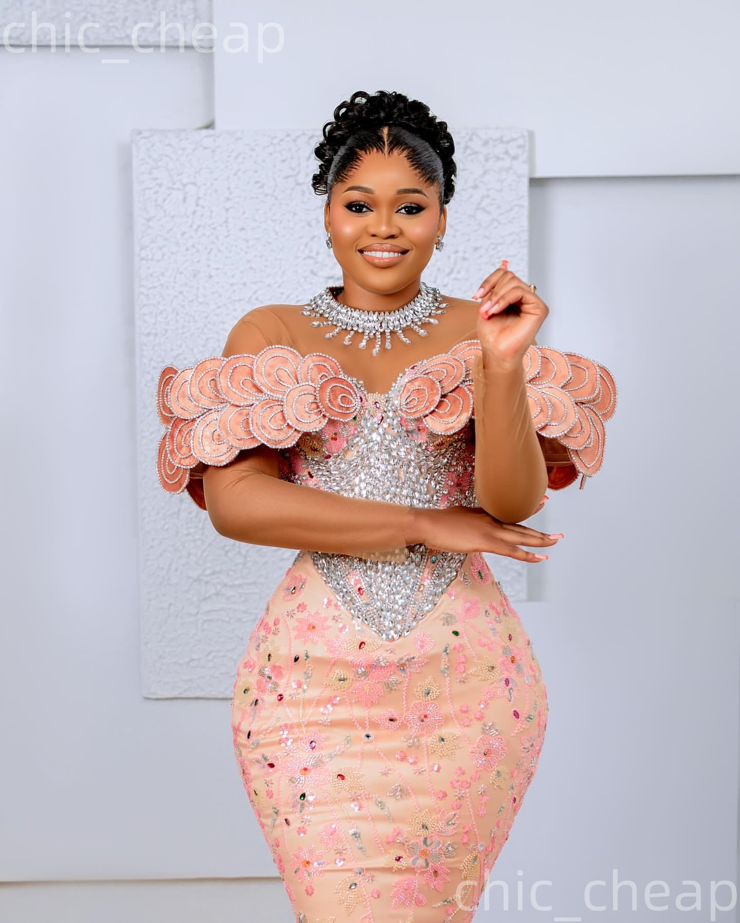 Aso Ebi 2026 Nigerian Pink Mermaid Prom Dresses Florals Crystals Sequined Evening Formal Party Second Birthday Engagement Gowns Dress For Special Occa